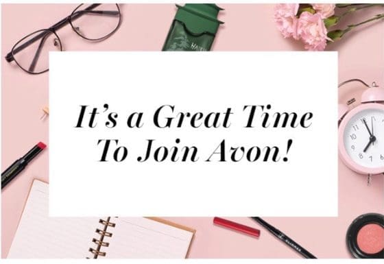 Promotional card on pink desk with makeup