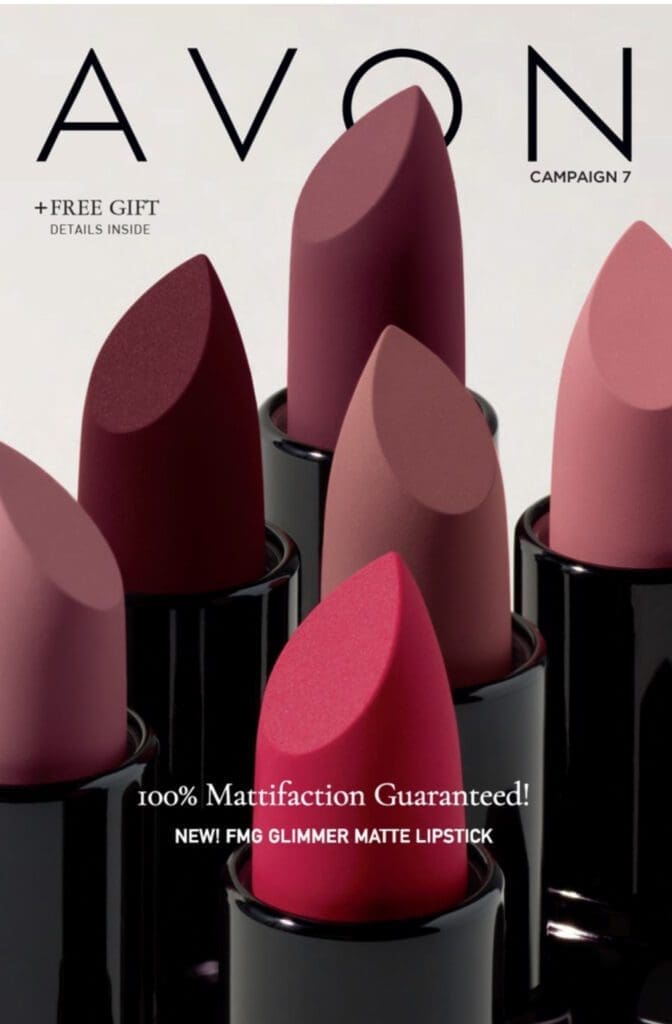 Close-up of matte Avon lipsticks display
