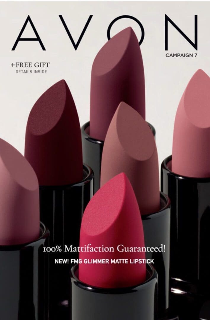 Close-up of matte Avon lipsticks display