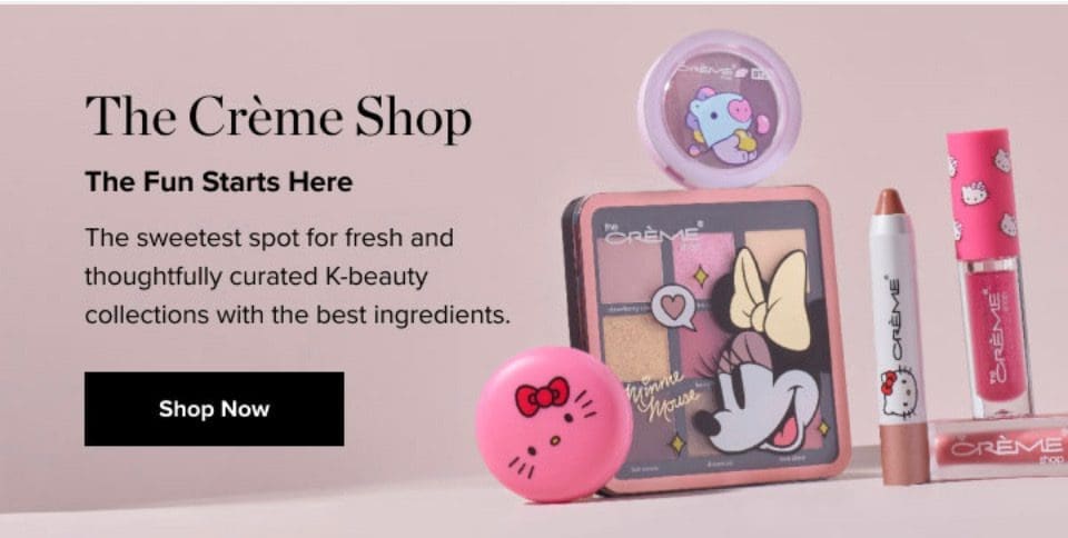 A pink and black picture of some cosmetics.