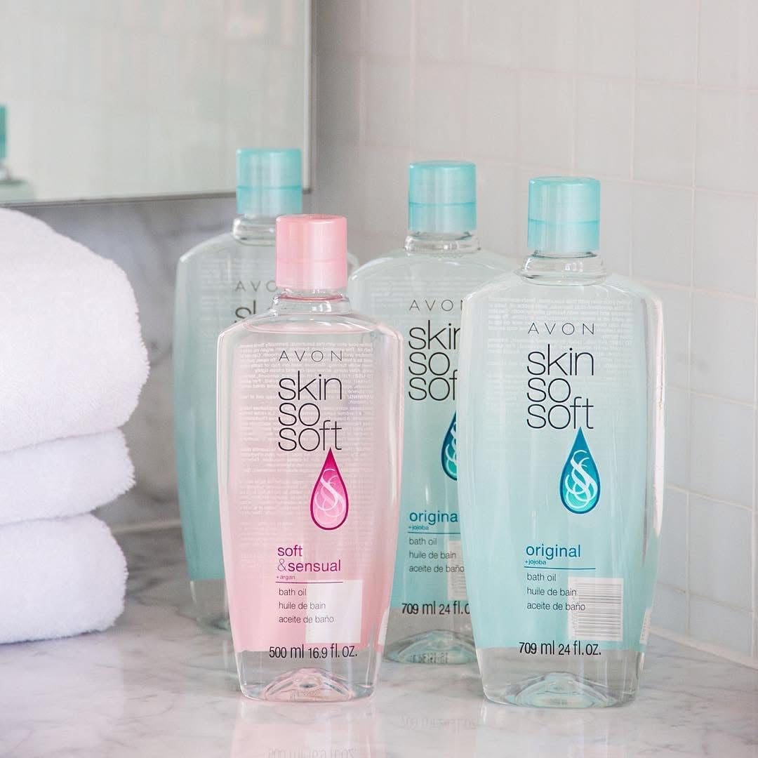 Pink and blue Skin So Soft bottles