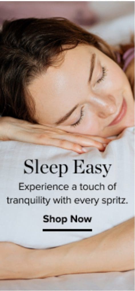 Woman relaxing, promoting tranquil sleep spray.
