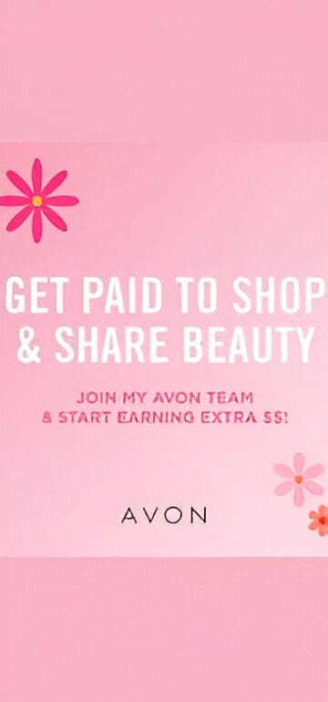 Pink Avon recruitment ad with flowers