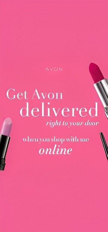 Pink background with lipsticks and Avon text.
