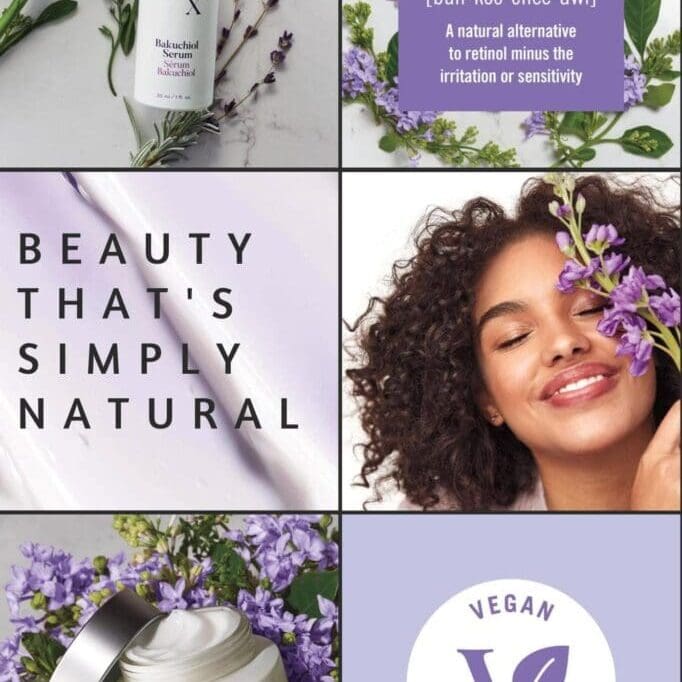 A collage of different images with purple flowers.
