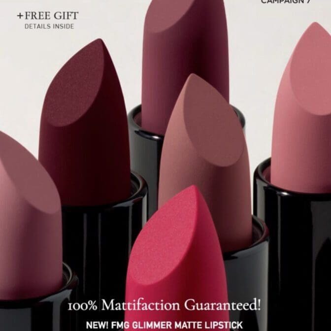 Close-up of matte Avon lipsticks display